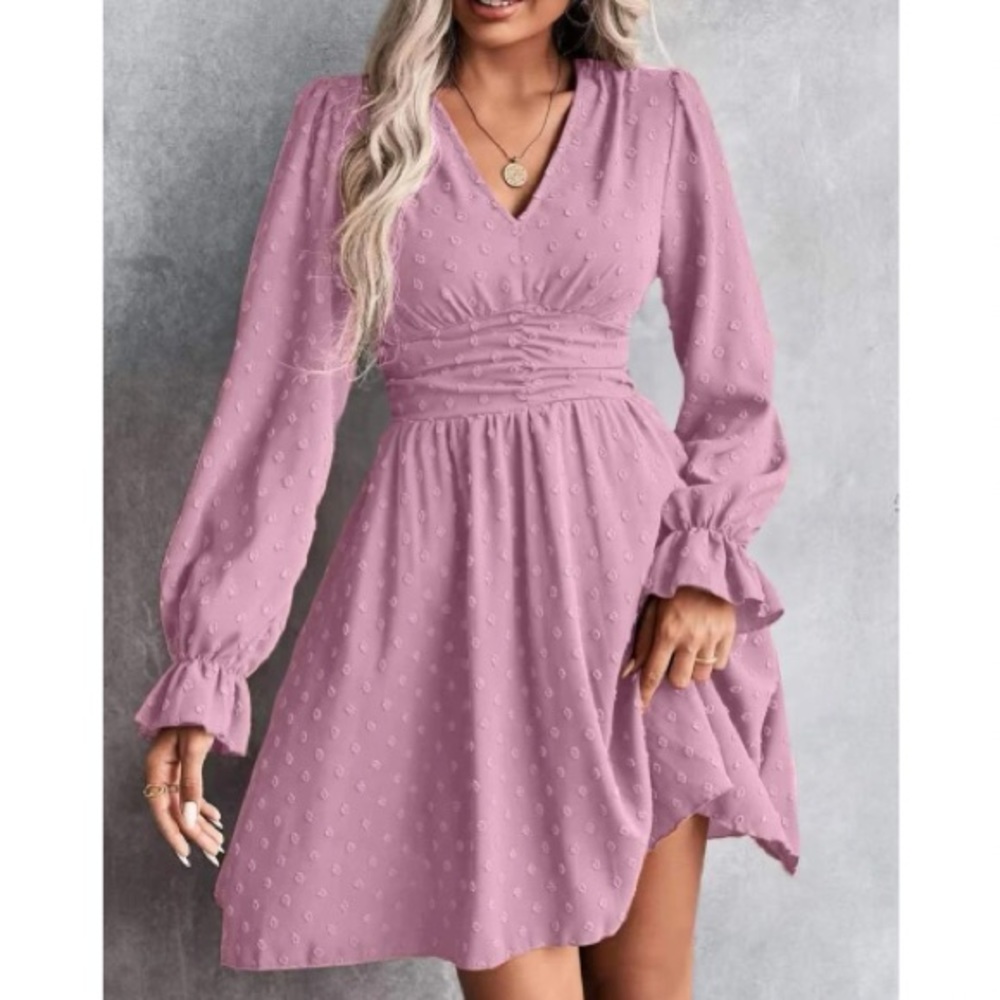 Swiss dot flounce sleeve dress
